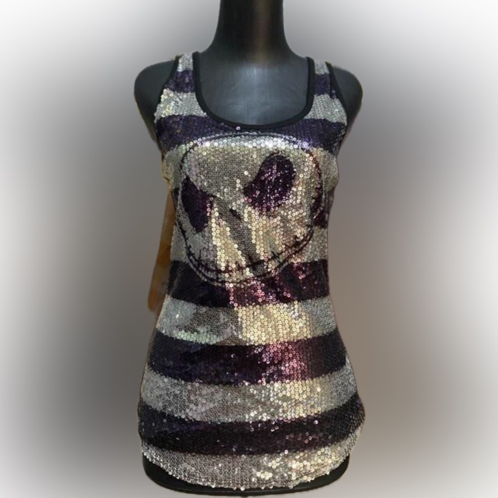 Disney Jack Skellington Sequin Top in Purple and Silver